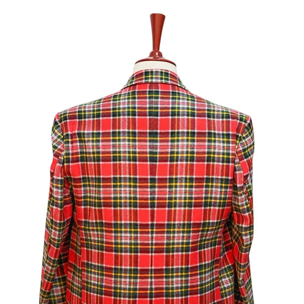 Mens Lambswool Sport Coat 44R Red Green Tartan Plaid Blazer 2 Button Heritage